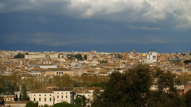 Summer day in Eome famous cityscape with rooftop in Rome, Italy