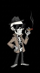 Cool gangster skeleton character in urban streetwear smoking a cigar, a modern vector mascot illustration for t-shirt design.