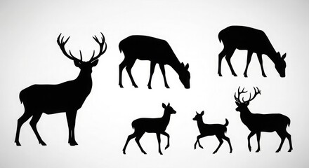 Deer silhouette vector illustration wildlife animal nature stag buck reindeer mammal forest antler herd