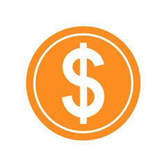 Obraz premium Bright Orange Coin with White Dollar Symbol Simple Icon Graphic