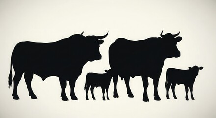 Silhouette of bull cow calf family farm animal livestock cattle beef dairy agriculture mammal rural ranching