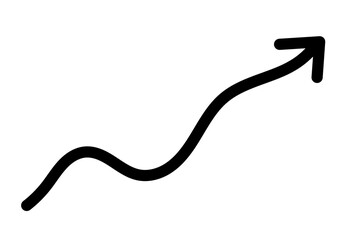 Black wavy curved upward arrow on transparent background. PNG growth symbol design element for business charts, financial infographics, presentations, progress, and success graphics
