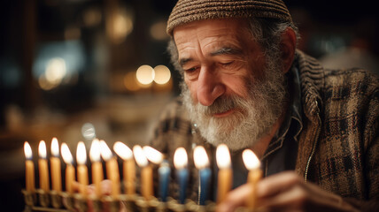 Grandparents sharing stories by the glowing menorah during festive nights