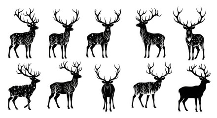 Deer silhouette vector illustration reindeer stag antlers forest wildlife nature christmas winter holiday design