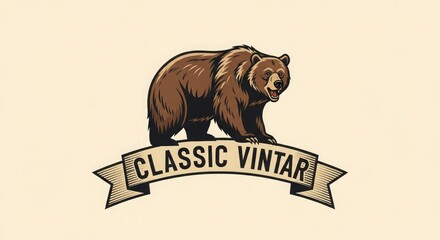 Classic vintar brown bear animal mammal wildlife logo design illustration graphic vintage art vector