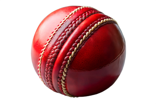 Red leather cricket ball isolated on white background