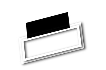 Transparent PNG rectangular frame mockup with black tape accent. Minimal 3D abstract label design for overlays, scrapbook, stickers, posters, and digital artwork