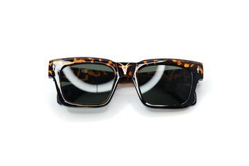 Rectangular Leopard Print Sunglasses on White Background