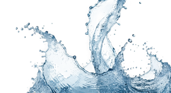 Water splash with droplets isolated on white background refreshing concept