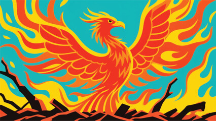Phoenix of Fire Fantasy Bird Illustrator Artwork Banner Background Design Template 