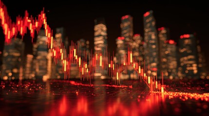 Obraz premium Abstract financial data visualization with a downward trend, representing market fluctuations and economic decline.