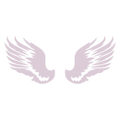 Illustration of two symmetrical angel wings with detailed feather patterns in a light color scheme