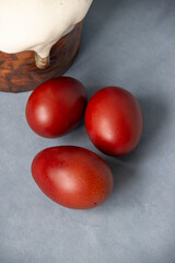 Easter Compostion Red Eggs Blue Background