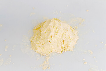 Protein Powder on White Background Front and Top View Photostock