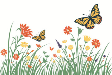 Colorful butterflies flying over a meadow of wildflowers 1