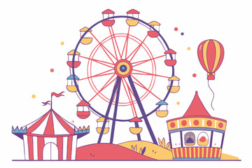 Obraz premium Colorful Carnival Scene with Ferris Wheel and Hot Air Balloon 1