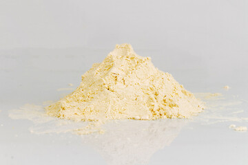 Protein Powder on White Background Front and Top View Photostock