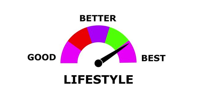 Animated lifesty compear Meter &ndash; Increasing and Decreasing Gauge from Good to Best Levels, Comparison Indicator for  Data Visualization,  perfomance, and Motion Graphic Reports
