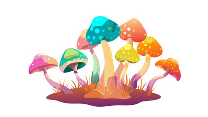 Colorful Glowing Mushrooms on Transparent Background