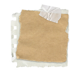 Ripped Spiral Notebook Page with old texture. Blank torn paper scrap with tape on craft background for vintage scrapbooking, collage, journaling and retro creative design isolated