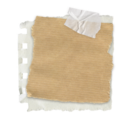 Ripped Spiral Notebook Page with old texture. Blank torn paper scrap with tape on craft background for vintage scrapbooking, collage, journaling and retro creative design isolated