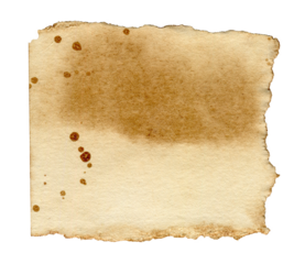 Brown Vintage Sticky Note with Torn Edges. Aged paper scrap isolated on transparent background for scrapbooking, journal, collage and creative craft decorative design