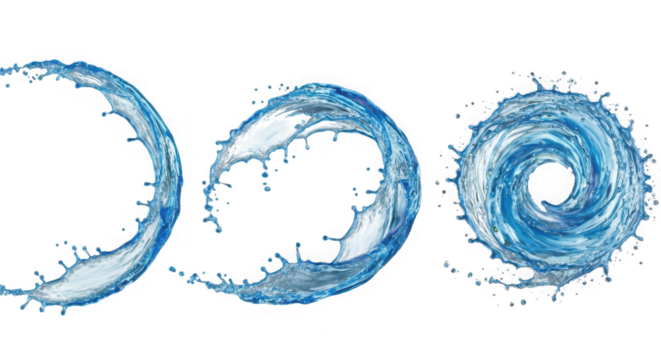 Water splash collection dynamic liquid shapes isolated on white background