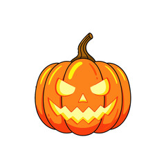 Halloween pumpkin vector, Jack-o’-Lantern icon, spooky face, scary pumpkin illustration, flat clean design