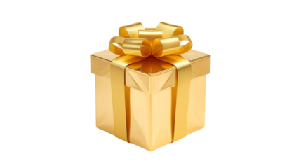 Golden gift box with ribbon isolated on white background