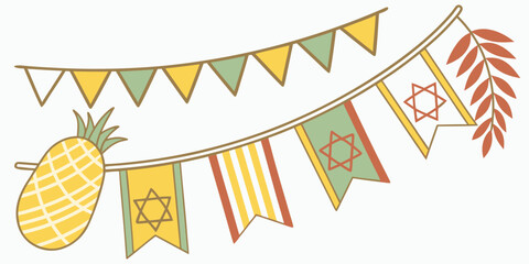 Obraz premium Festive garland illustration with pineapple and star of David decoration