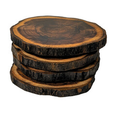 Stack of dried wood slices, isolated on a white background. PNG transparent