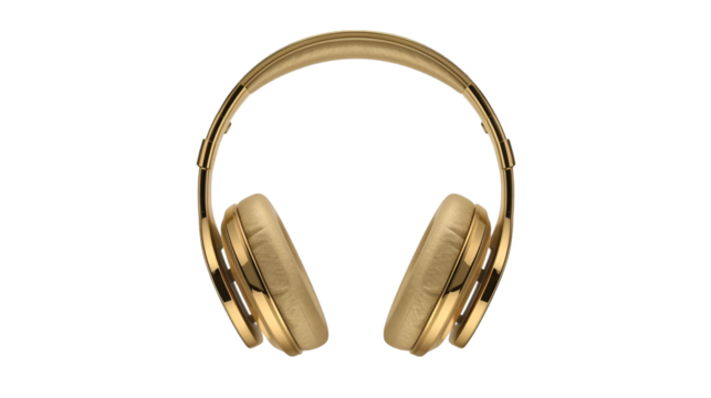 Golden headphones isolated on white background