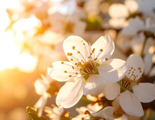 Close-up of blooming white flowers in sunlight