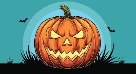 A spooky pixel art pumpkin carving with glowing eyes on Halloween night.