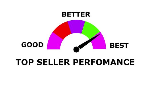 Animated Top sellar Performance Meter &ndash; Increasing and Decreasing Gauge from Good to Best Levels, Comparison Indicator for  Data Visualization,  perfomance, and Motion Graphic Reports

