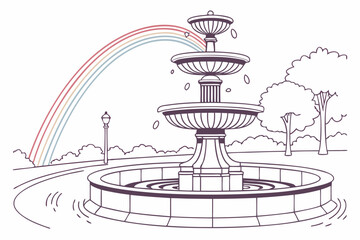 Multi tier park fountain with rainbow mist water feature
