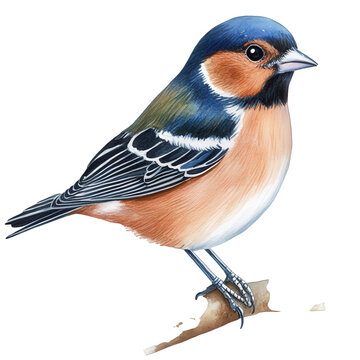 Detailed illustration of a brambling bird perched on a branch isolated on transparent background, highlighting its distinctive markings and graceful posture in nature