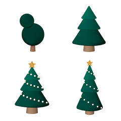 Set of stylized Christmas trees for holiday decoration, isolated on white background