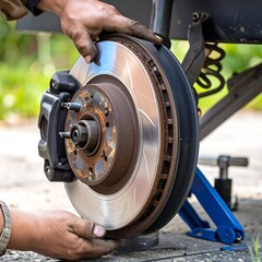 Close-up of car brake repair
