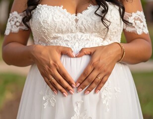 Pregnant woman heart hands dress