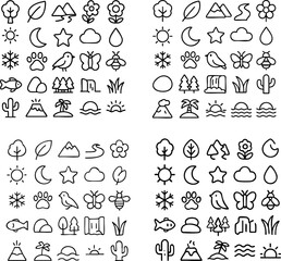 Fototapeta premium Hand Drawn Nature and Environment Line Icon Set.