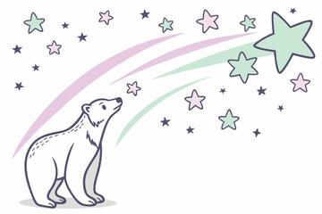Polar bear looking at pastel shooting stars animal