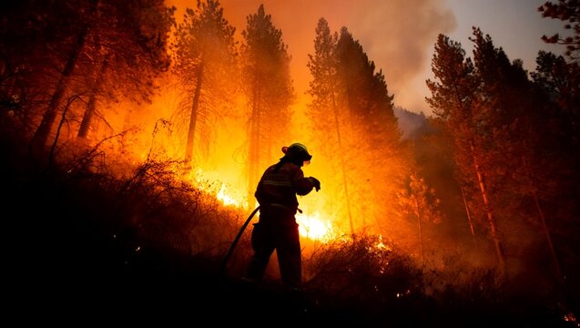 Firefighter Battling Wildfire Courage and Resilience in the Face of Nature's Fury