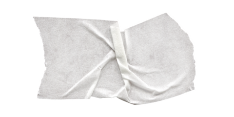 Wrinkled Torn Tape Piece. Old white crumpled texture with folds and ripped edges. Vintage scrap isolated for scrapbooking, collage projects, backgrounds and creative graphic design