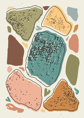 Colorful abstract pebble shapes with organic texture and aesthetic painting style. Perfect background for wallpaper, poster, decor, artwork, branding, packaging, invitation, and modern printables.