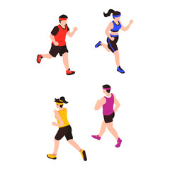 Diverse group of athletic men and women running and exercising together outdoors