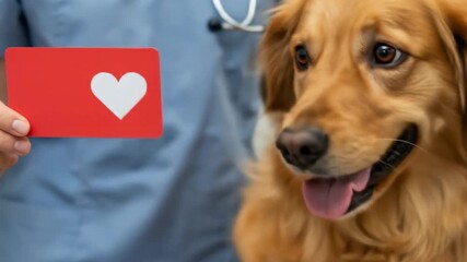 Veterinarian holding pet health card next to happy and healthy dog for prevention care. Pet Care