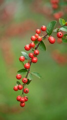 Close-up of bright red berries on a branch