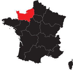 Normandy Region Highlighted on the France Map