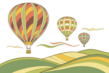 Three colorful hot air balloons over rolling hills 1 © RABBY MIA